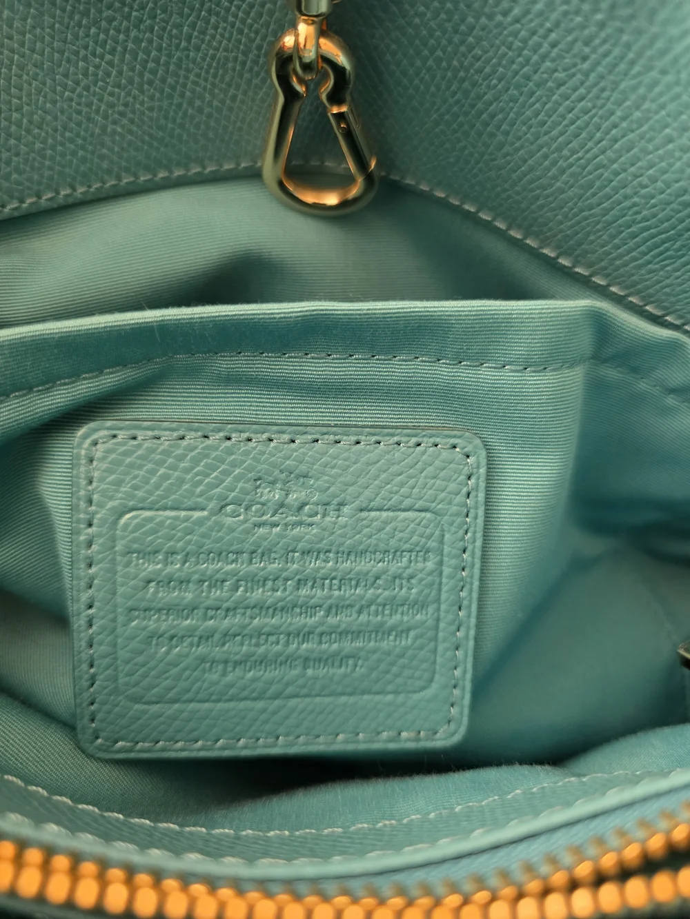 Coach Turquoise Blue Pebbled Leather Tote Satchel Gold Hardware Shoulder Bag
